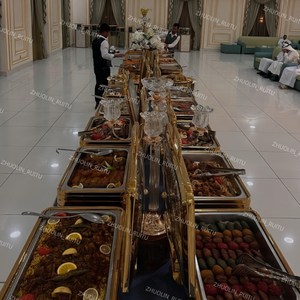 Catering di lusso di bufalo di lusso scaldabagno cibo acciaio inossidabile martellato decorativo rotondo oro banchetto Hotel per eventi chaffer - Product Image 6