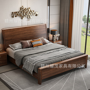 Lit de rangement en bois massif noyer 1,8 m, style chinois, lit double pour chambre principale - Product Image 3