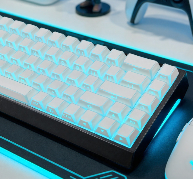 Side-Lit Mechanical Keycaps with Opaque Top Surface Edge-Glowing Perimeter PBT Keycap Set Cool White Backlit Keycaps