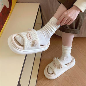 Chaussons XIXITIAO en coton et lin de haute qualité, antidérapants, pour toutes les saisons, confortables, semelles épaisses et douces en EVA, pour dortoir, maison - Product Image 1