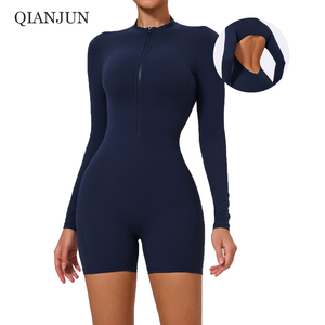 Combinaison de sport une pièce personnalisée, col montant, tenue de yoga une pièce, vêtements de sport pour la gym et la course <span class=keywords><strong>à</strong></span> pied, combinaison de yoga moulante ajourée - Product Image 1