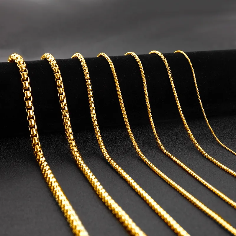 Corrente de caixa redonda de aço inoxidável 18K banhada a ouro para colar de joias de qualidade