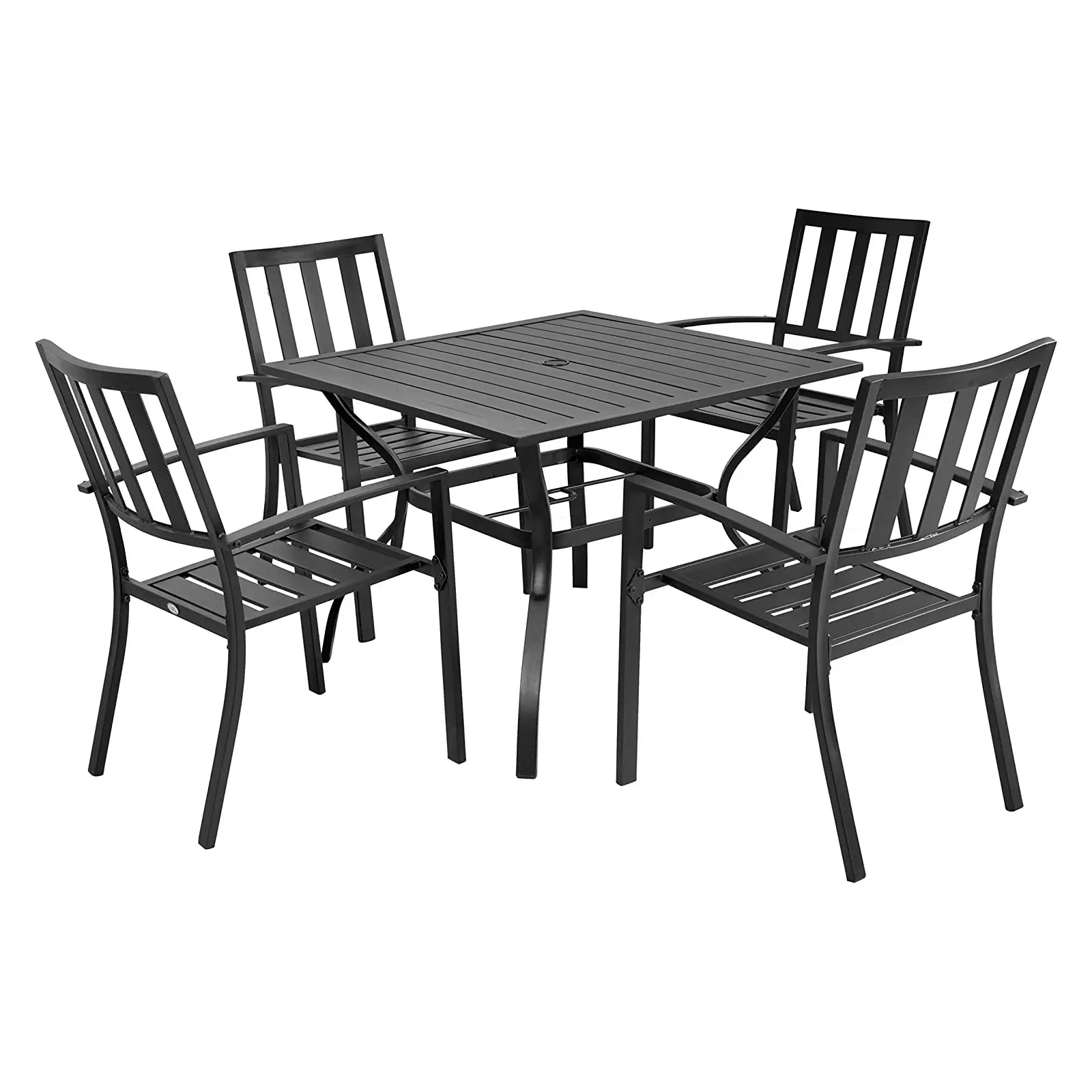 5 Piece Outdoor Patio Bistro Metal Dining Chair Table with Umbrella Hole