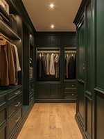 Système de dressing autoportant de luxe en bois vert forêt traditionnel avec éclairage LED et portes à battants, écologique, pour salle de sport et salon
