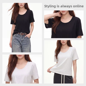 Camiseta de algodón suave con diseño de copo de nieve para mujer, color sólido, corte relajado, manga corta, estilo coreano, informal, esencial para el día a día - Product Image 2