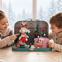 Diorama de Noël miniature en forme de tipi, valise vintage, fauteuil, arbre rayé, cloche, cadeau, tapis de neige, décoration d'intérieur, ornement