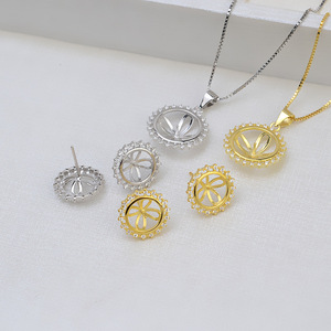 Ensemble de pendentifs et boucles d'oreilles en argent S925 avec perle, accessoires de bijoux DIY pour femmes, plateau vide et produit semi-fini - 1317 - Product Image 1