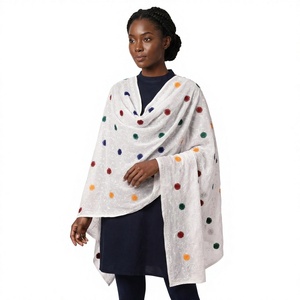 Châle en voile de polyester blanc brodé avec motif à pois colorés pour femmes, écharpe légère et respirante pour usage quotidien ethnique - Product Image 3