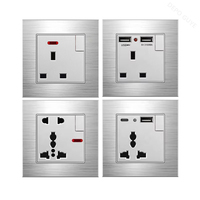 Tréfilage en aluminium UK 13A Interrupteur mural 220V avec prise électrique Type-c, prise de courant universelle 3 broches double USB