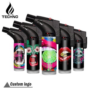TECHNO Usine Logo Personnalisé Rechargeable Coupe-Vent avec Gaz 7 Jours Expédition Rapide Jet Slant Torche Briquet pour Cigare Extérieur BBQ Camp - Product Image 1