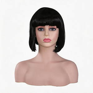 <span class=keywords><strong>Perruque</strong></span> synthétique courte noire droite Bob Bangs pour la fête Utilisation quotidienne Look réaliste Facile à porter Parfait pour les acheteurs mondiaux - Product Image 2