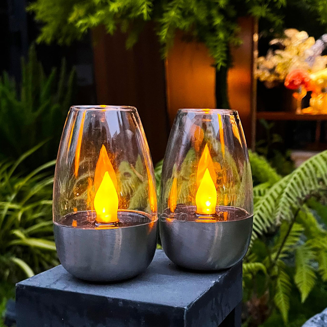 Solar Power Outdoor Candle Light Flameless Waterproof Table Lamp Portable LED Solar Candles Light Garden for Lawn Camping Party