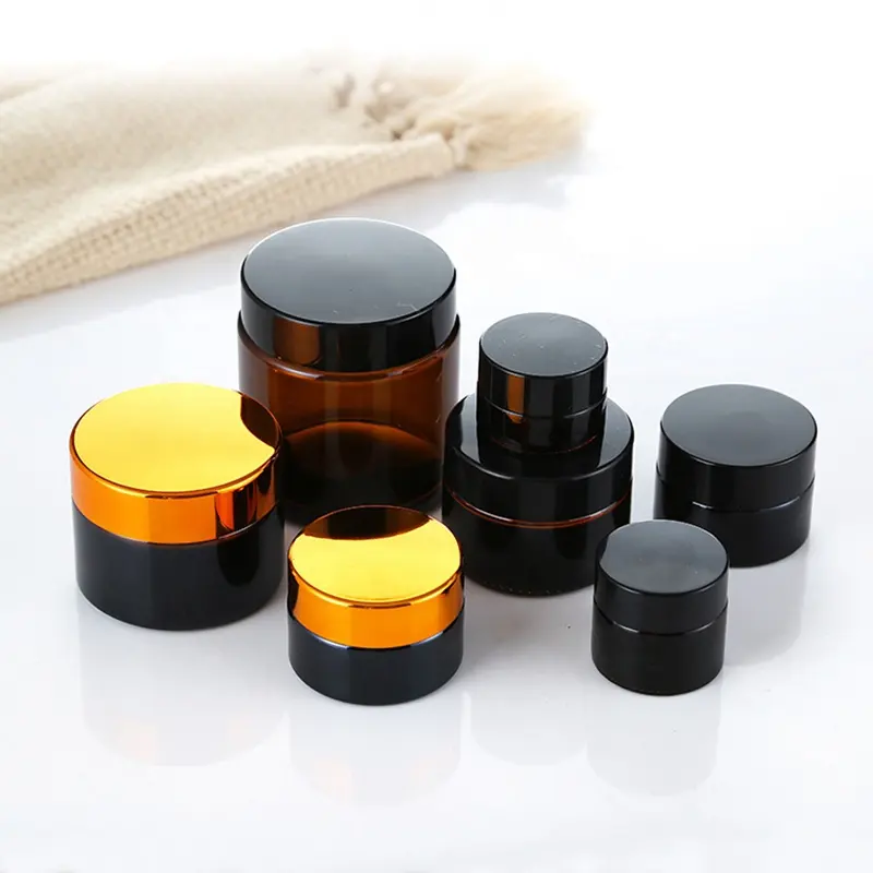 5g 10g mini small amber cosmetic cream jar 20g 30g 50g empty brown glass jars 20ml 30 ml 50ml amber glass jar with black lid