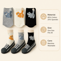 Chaussettes fantaisie en coton pour femmes, motif chat 3D avec pompons, 5 paires, idéales pour l'hiver, pour les amoureux des chats