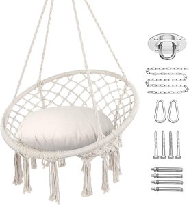 Woqi Outdoor Chaise balançoire suspendue pliante ronde en métal <span class=keywords><strong>macramé</strong></span> avec panneau en bois de bambou pour jardin, patio ou meubles de salon - Product Image 2