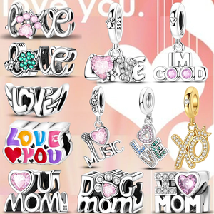 Abalorio de la <span class=keywords><strong>Serie</strong></span> Word Love, Plata de Ley 925 con Circonita Cúbica, Colgante de Música MOM, Compatible con Pulseras y Collares Originales, Joyería DIY - Product Image 1