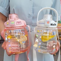 Hoge kwaliteit, grote inhoud, brede, draagbare, lekvrije, cartoon-design plastic waterfles met schouderband voor kinderen en jongens
