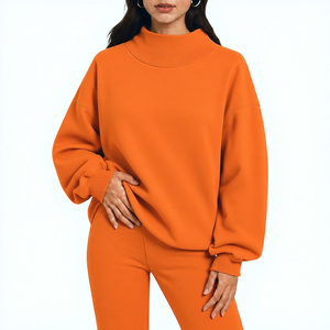 Camiseta de Forro Polar Oversize para Mujer con Cuello Simulado, Tejido Suave como una Nube, Capa Cálida, Estilo Relajado, Bordes Acanalados, Uso Moderno - Product Image 1