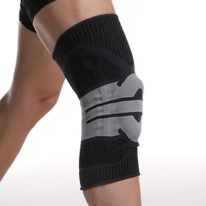 Sports Knee Support Brace with Springs Compression Knitted Running Fitness Breathable Silicone Knee Pads