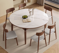 Ensemble de salle à manger moderne rétractable et pliable en pierre frittée et bois, table à manger double usage ronde et rectangulaire pour la maison, le salon et l'appartement