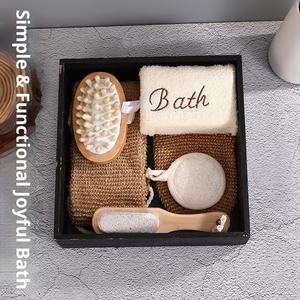 Set Mandi Sisal Enam Buah dengan Sarung Tangan Luffa Batu Apung Dua Sisi Kotak Hadiah Lumpur Dari Cina - Product Image 1