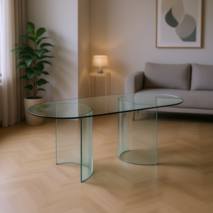 โต๊ะรับประทานอาหารทรงวงรีกระจกใสทันสมัย หนา 12 มม. พร้อมขาตั้งโค้ง สำหรับพื้นที่ใช้สอยร่วมสมัย - Product Image 3