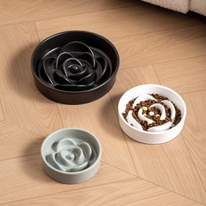 Ceramic <b>Slow</b> <b>Feeder</b> Bowl with Floral Rose Design for <b>Dogs</b> Indoor Use Food Grade Material Rounded Shape White Color - Product Image 6