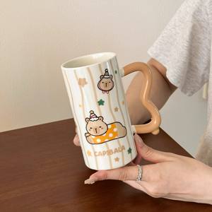 Cute Kapibala <b>Ceramic</b> <b>Mug</b> With Handle Cartoon Pattern Polka Dot Striped Checkered Design For Coffee Tea Breakfast Gift - Product Image 5