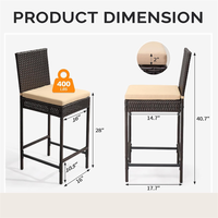 Tabouret de bar extérieur en rotin noir résistant aux intempéries, chaise haute en osier pour jardin, piscine, pelouse, cour arrière