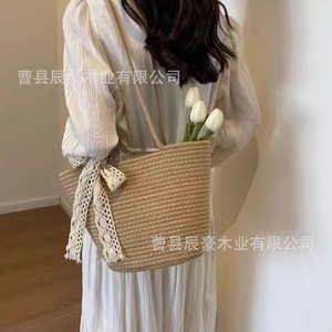 Sac fourre-tout tissé à la main en corde de coton avec broderie décorative, grande capacité, sac de plage et de voyage pour femmes - Product Image 4