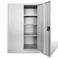 Armoire de rangement métallique moderne à 2 portes, hauteur moyenne, grise, avec 3 étagères réglables pour la maison, le bureau et la salle de sport