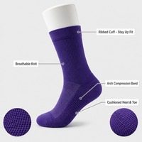 Chaussettes de football respirantes violettes pour hommes, chaussettes de football montantes au-dessus du mollet, chaussettes de compression athlétiques pour l'entraînement sportif