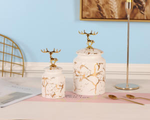 Boîtes en céramique de cuisine avec décalcomanie en or royal avec couvercles de décoration de cornu <span class=keywords><strong>cervi</strong></span> Boîte hermétique Pot de stockage des aliments pour le café et le sucre - Product Image 2