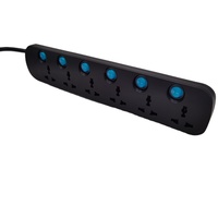 Stop Kontak Universal Cangkang Hitam Proteksi Lonjakan Arus 3-6 Outlet Kabel 2 Meter