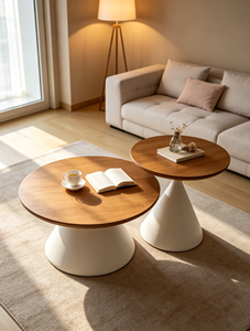 Round Wood Coffee <b>Table</b> with White Base Modern Minimalist Living Room Furniture <b>Nesting</b> Design for Home Use - Product Image 4