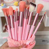 Vente en gros d'usine, ensemble de 13 pinceaux de maquillage professionnels, pinceaux plats et éventail, poils synthétiques, fard à paupières, brillant à lèvres, comprend un sac de rangement