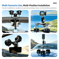 Support de fixation à ventouse triple pour caméra d'action 360 Pocket, base de montage sous vide pour voiture en alliage d'aluminium + ABS, angle 360°, forte capacité de charge
