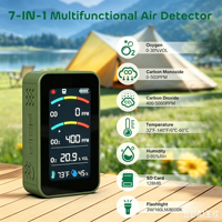 Detector de Calidad del Aire Portátil 7 en 1, Recargable, con Monitor de O2, CO, CO2, Temperatura y Humedad, Linterna y Tarjeta SD para Camping