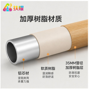 Barre d'appui de salle de bain Fuyao en forme de L, en résine blanche et imitation bois, pour personnes âgées et handicapées - Product Image 2