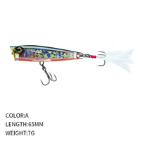 Leurre de pêche popper en plastique ABS 65mm 7g, appât artificiel flottant pour surface, corps rigide, wobbler pour achigan en lac, yeux 3D imprimés Yozuri