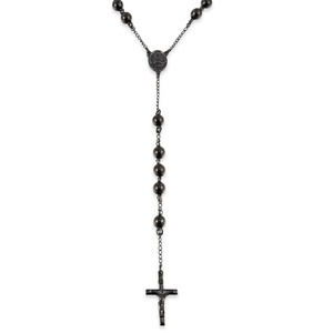 Collar de Rosario con Cuentas Negras <span class=keywords><strong>y</strong></span> Colgante Ovalado de Cruz con Crucifijo de Jesús - Product Image 3