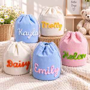 Personalized Corduroy <b>Toiletry</b> <b>Bag</b>, Drawstring Makeup Pouch with Custom Name for Daily Desktop Storage, Bachelorette Party Gifts - Product Image 1