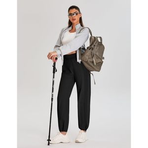 Pantalon large noir pour femme, taille élastique, léger, en tricot, pour l'automne, les voyages, la randonnée, le travail, décontracté - Product Image 5