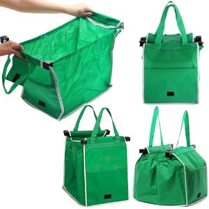 <b>Foldable</b> Shopping Bags Reusable Large Trolley Clip-To-<b>Cart</b> Grocery Supermarket Storage Bags Portable Green Cloth Handbags - Product Image 1