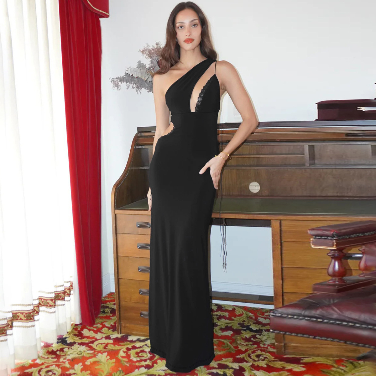 strapless open back dress Black Off Shoulder Maxi Dress main image 1