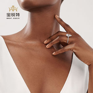 18k 화이트 골드 사용자 정의 2 Catat 배 솔리테어 다이아몬드 반지 헤일로 다이아몬드 결혼 반지 여성 - Product Image 6