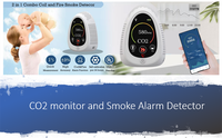 Detektor Alarm CO2 & Asap PT01 Combo, Sensor Asap & CO2 NDIR, Monitor Kualitas Udara WiFi, Suhu Kelembaban