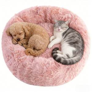 Plüsch-Komfort Baumwollfüllung Wasserdichtes Rutschfestes Donut-Rundes Modernes Einfarbiges Heizendes Katzen- und Hundebett Luxuriöses Weiches Gemütliches Warmes Haustierbett - Product Image 1