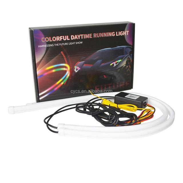 Lighting APP 12V RGB Flexible LED DRL Sequential Car Strip Light Angel Eye Headlight 60CM Colorful Chase Daytime Running Light