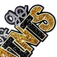 Patch brodé personnalisé en feutre non tissé avec sequins et slogan, lettre thermocollante scintillante pour vêtements, sacs et chapeaux